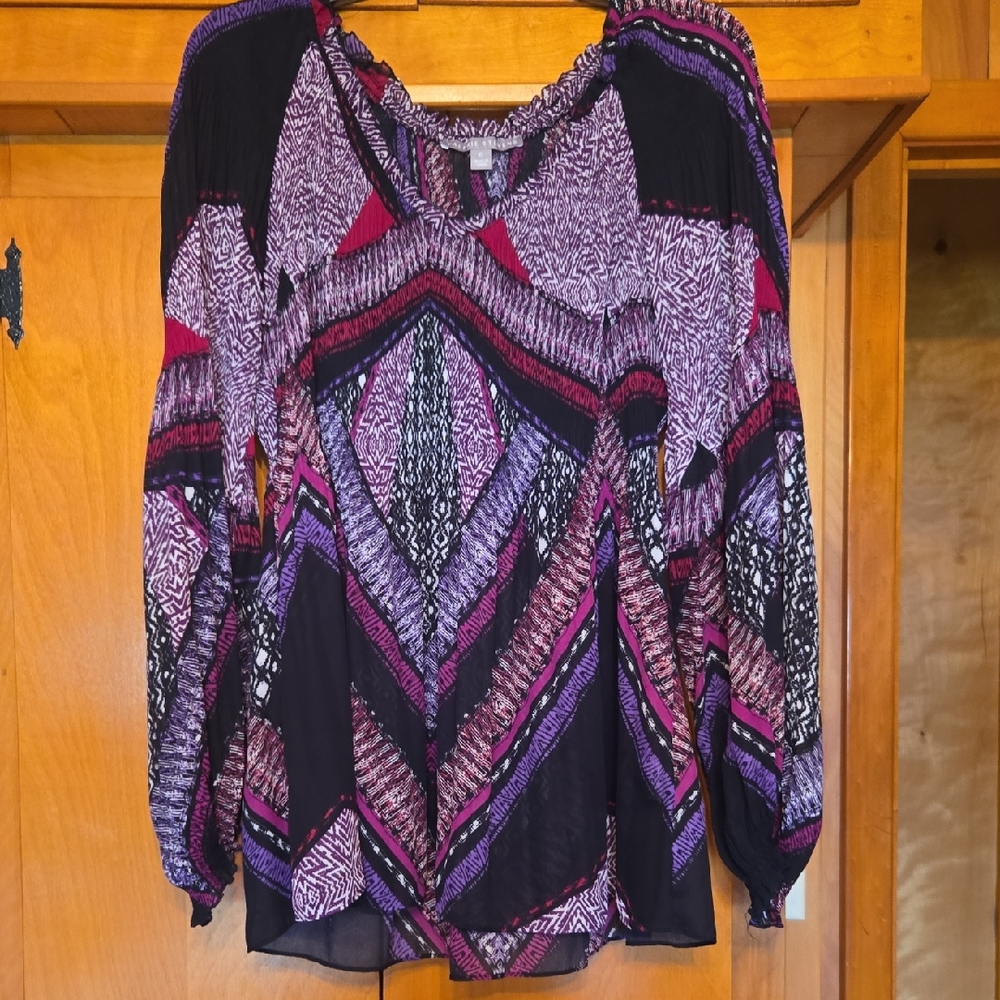 Valerie Stevens Purple and Black Geometric Blouse